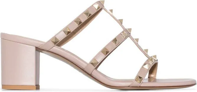 Valentino Garavani Rockstud 60mm leather mule sandals Neutrals